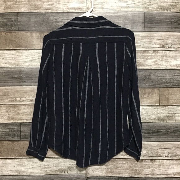Cloth & Stone Stripe Rayon Button Shirt Women’s XS Navy Blue Anthropologie - Picture 3 of 8